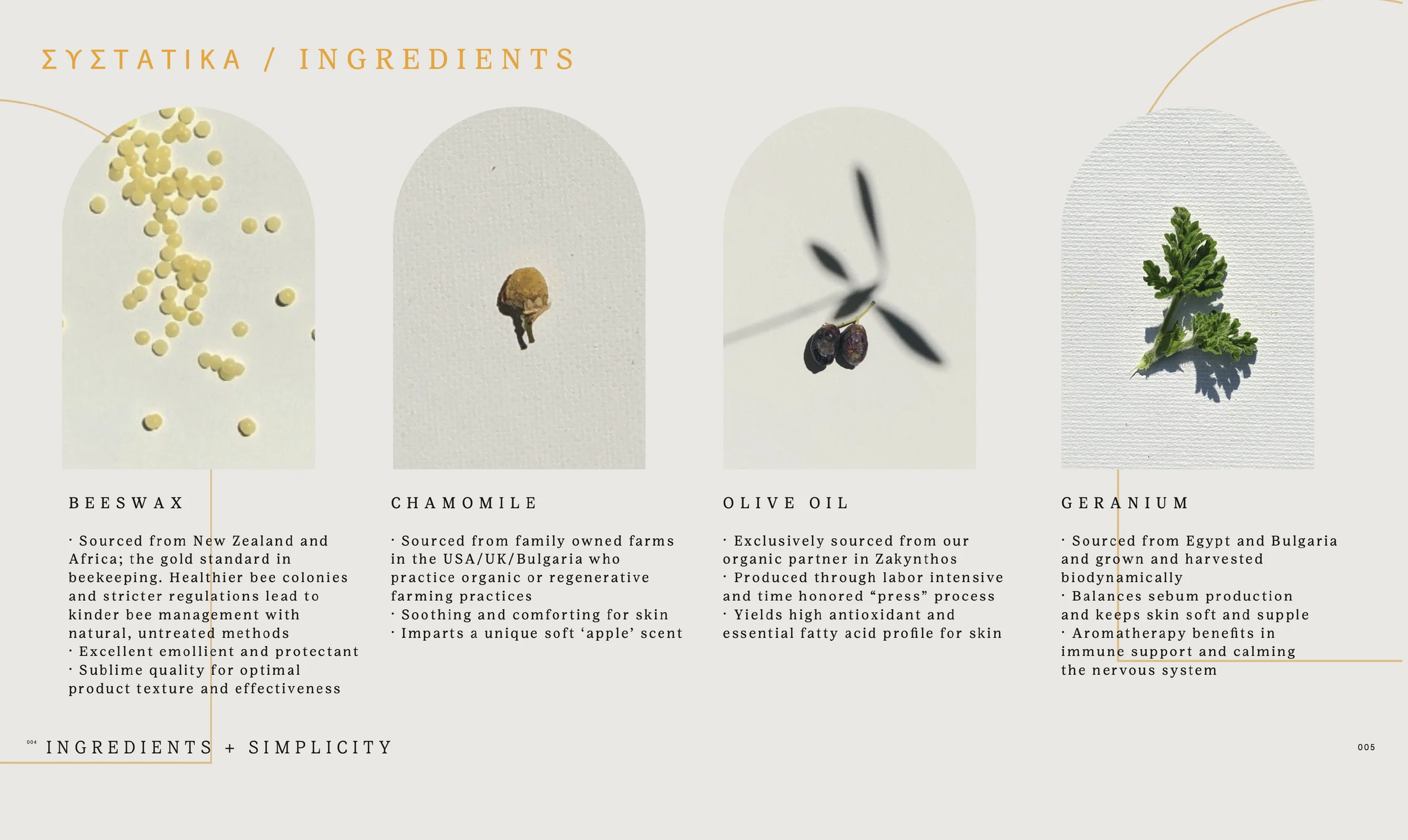 Ouli's Ointment ingredient story featuring beeswax, chamomile, olive oil and geranium.