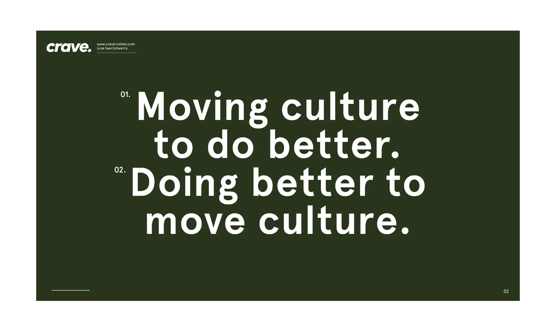 Moving culture to do better, Crave brand statement.