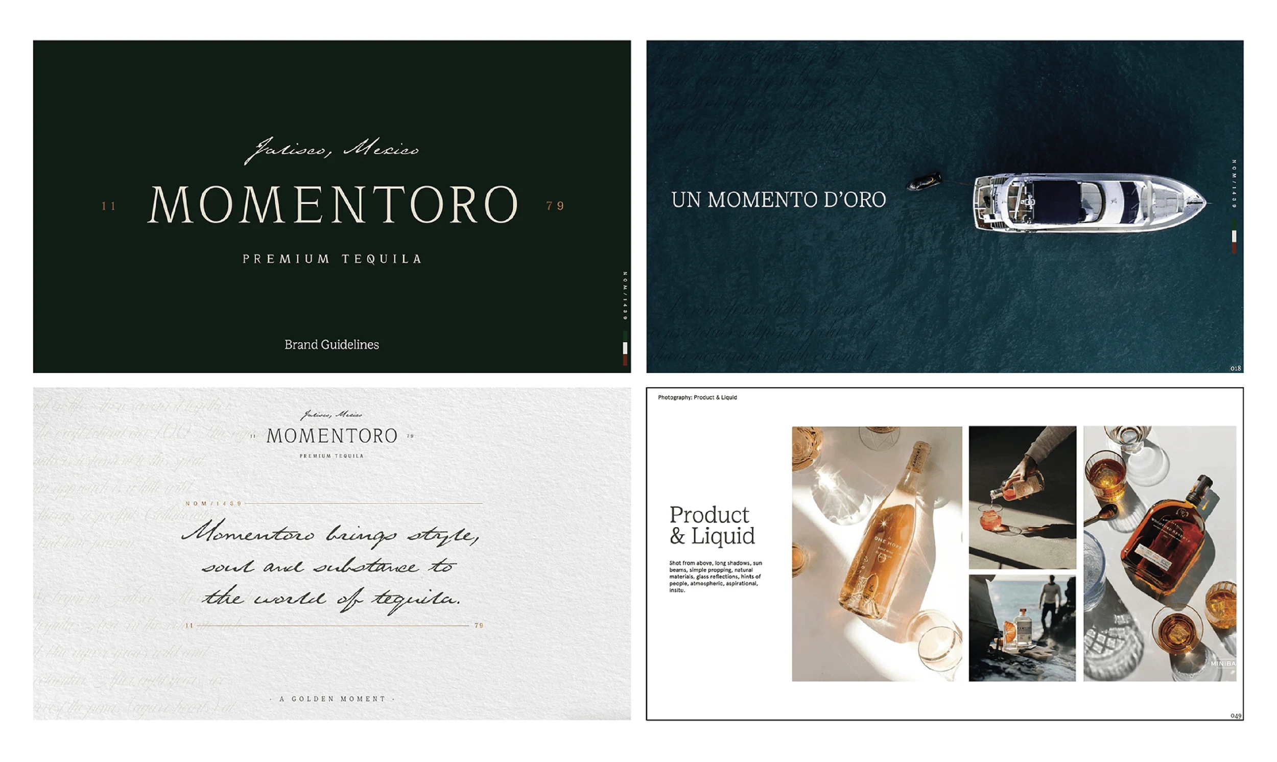Momentoro premium tequila brand guidelines and photography direction.