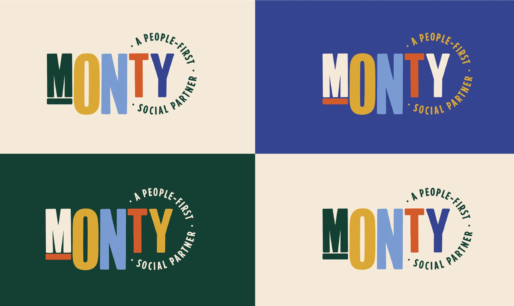 Four colourful Monty people-first social partner logos.