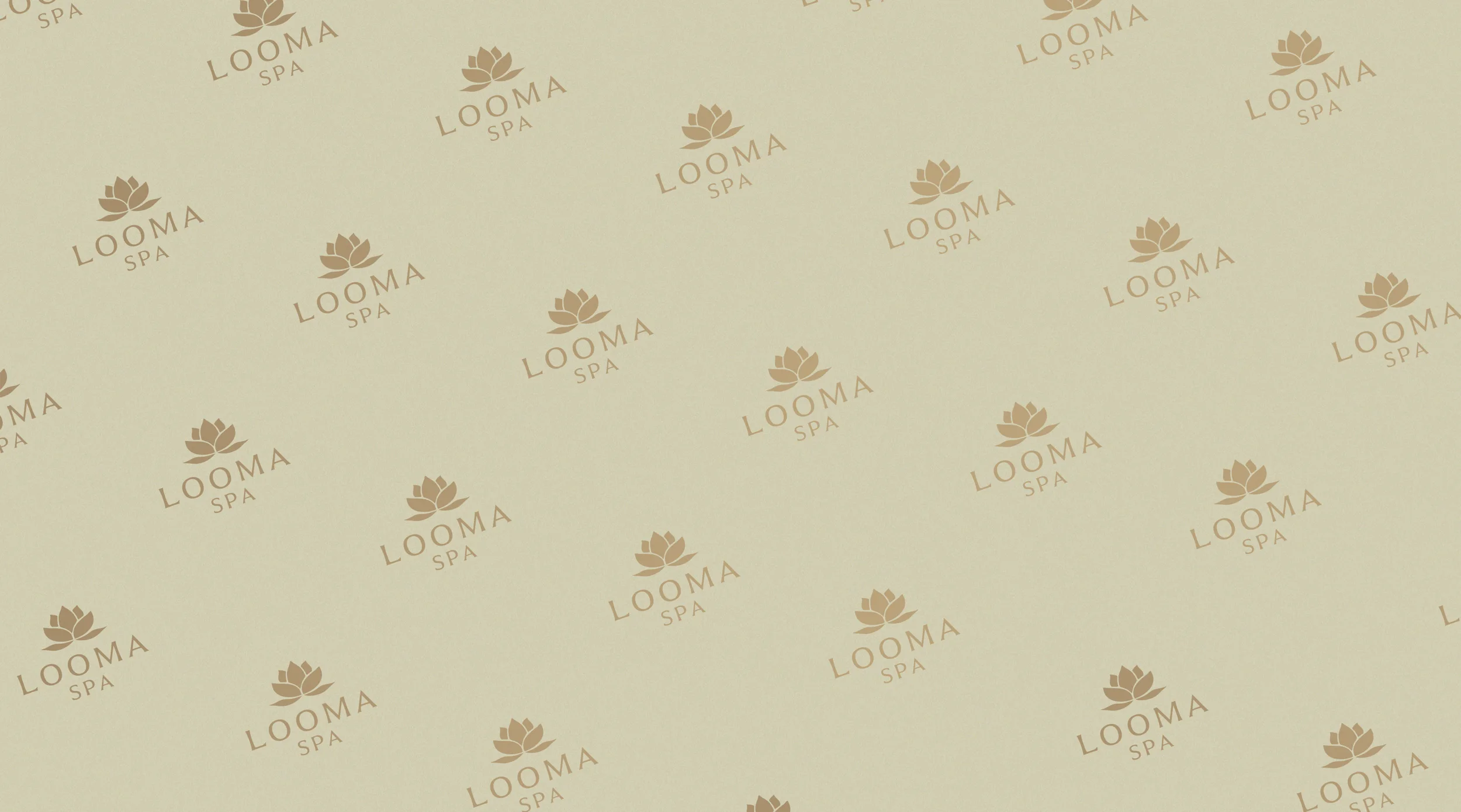 Looma Spa lotus logo pattern in warm neutral tones.