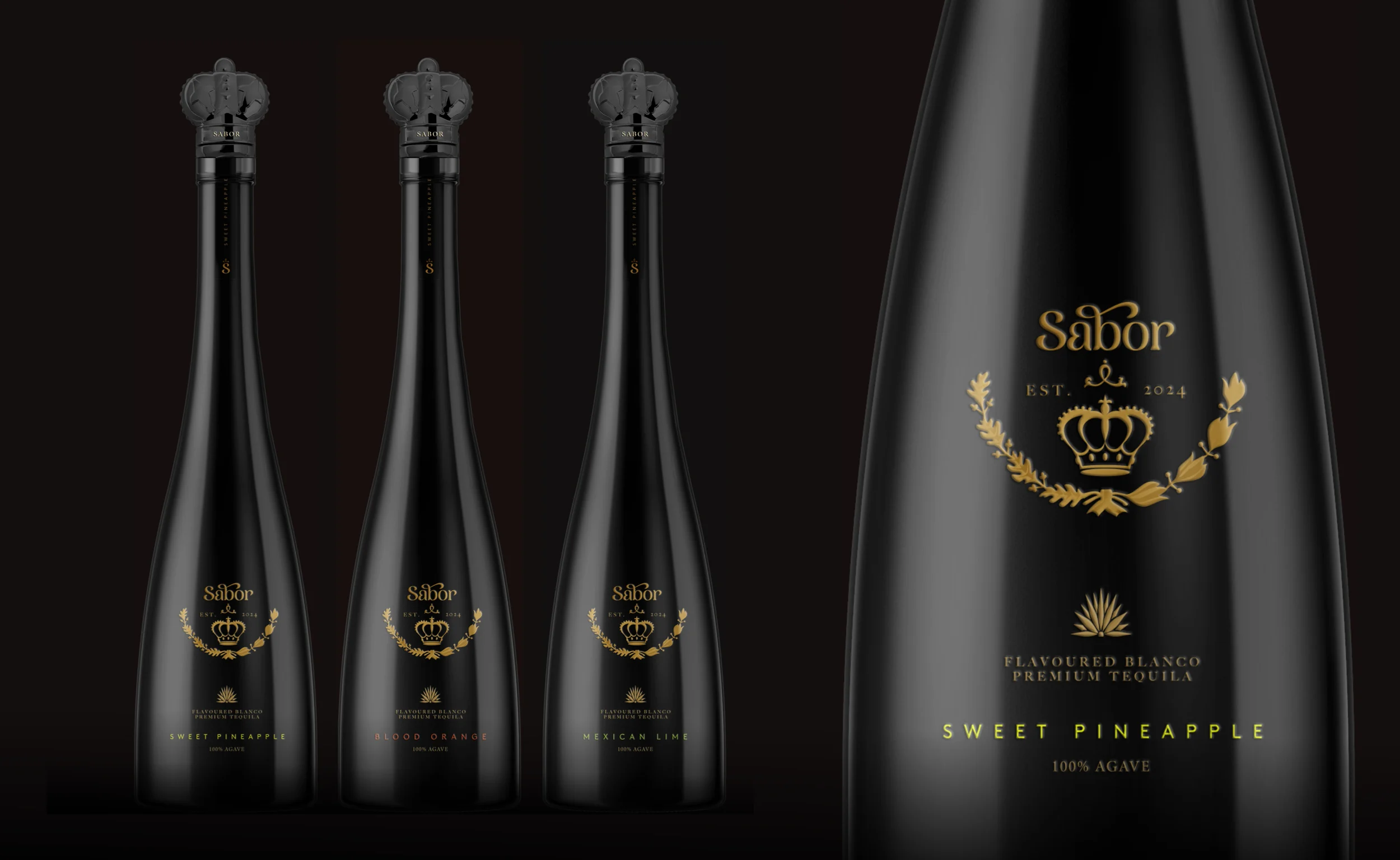 Sabor Tequila bottle range with Sweet Pineapple, Blood Orange and Mexican Lime flavours.